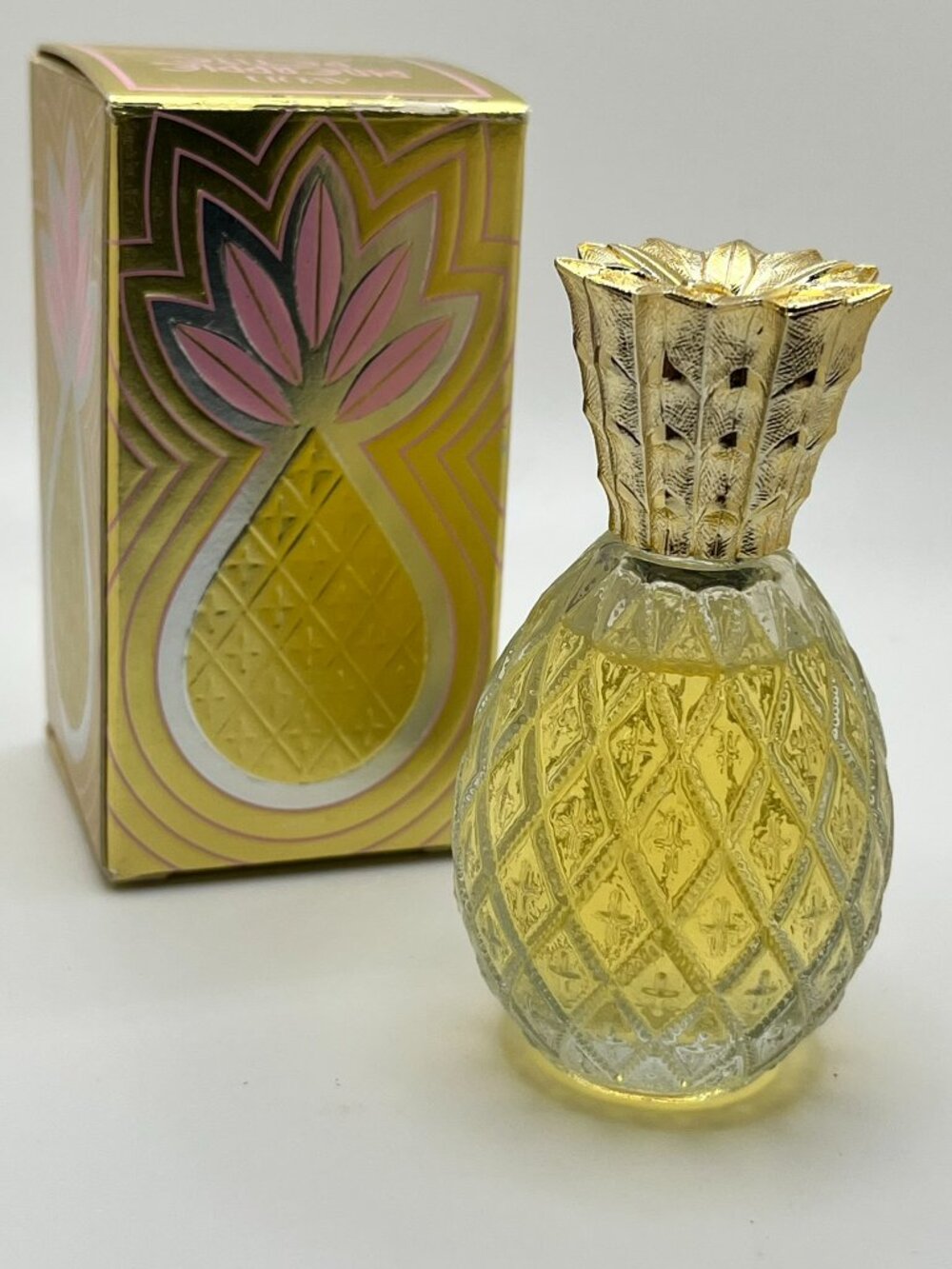 Vintage 70s Avon Pineapple Petite Decanter 1 oz Charisma Cologne With Box Full